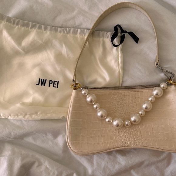 JW PEI Handbags - JW PEI Shoulder Bag — Ivory | Vegan Leather | *Removable Pearls and Gold Chain